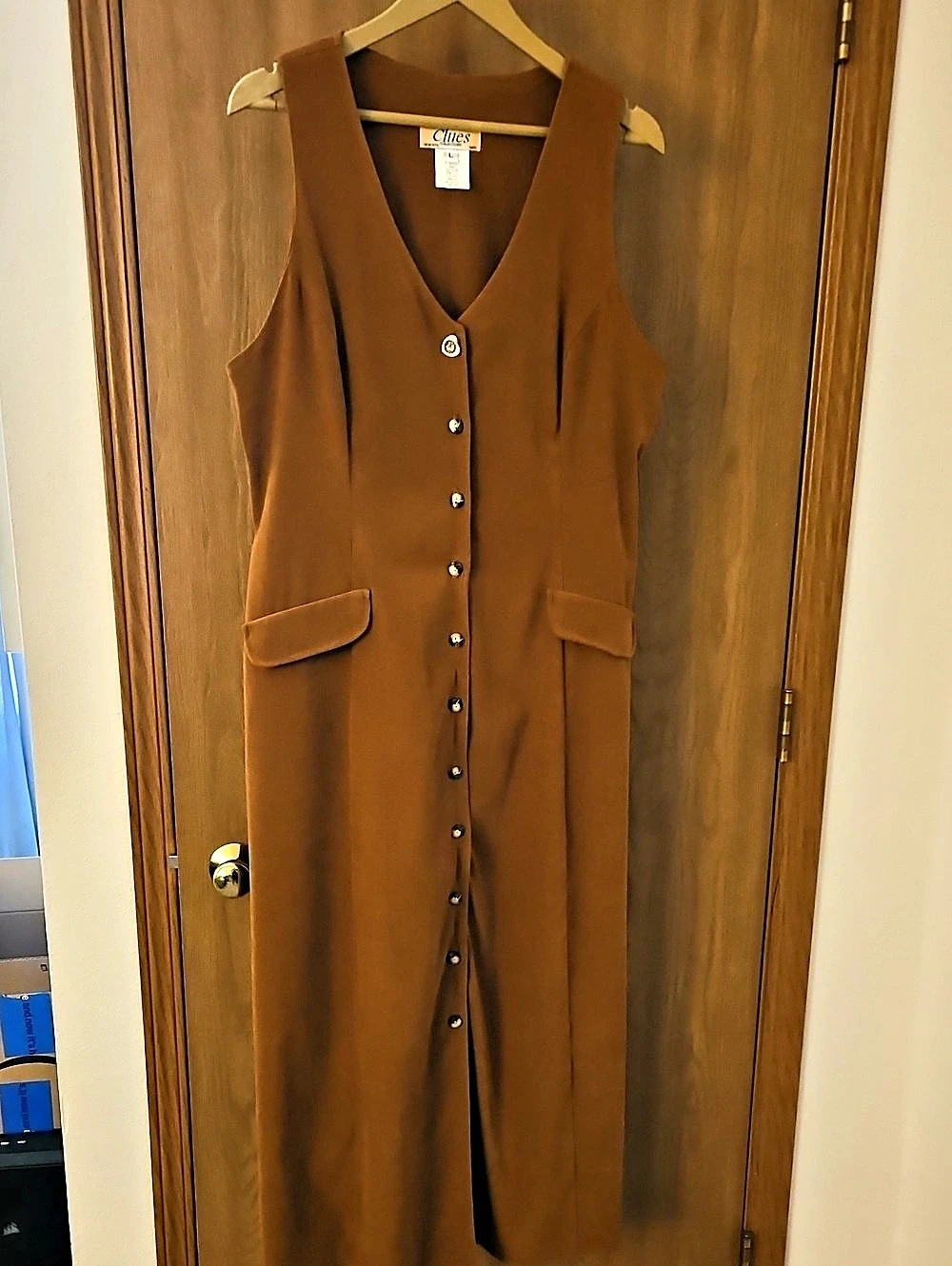 Chues Brown Button-Front Maxi Dress Size Large Like New